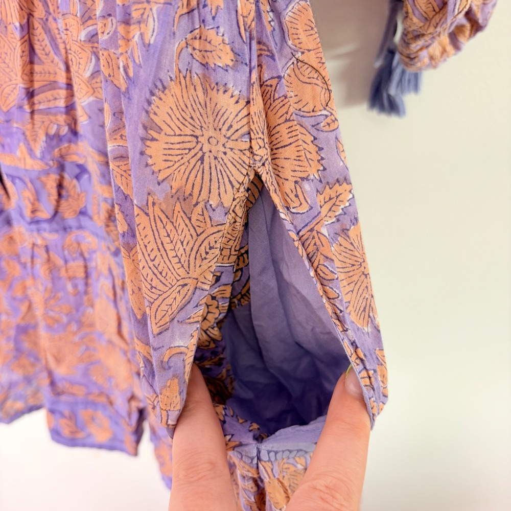 Cleobella Hattie Mini Dress Vine Block Floral Print Boho S Balloon Puff Sleeve - Picture 10 of 10